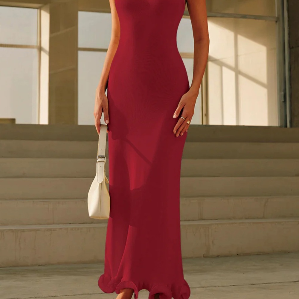 Commense Burgundy Sleeveless Maxi Dress